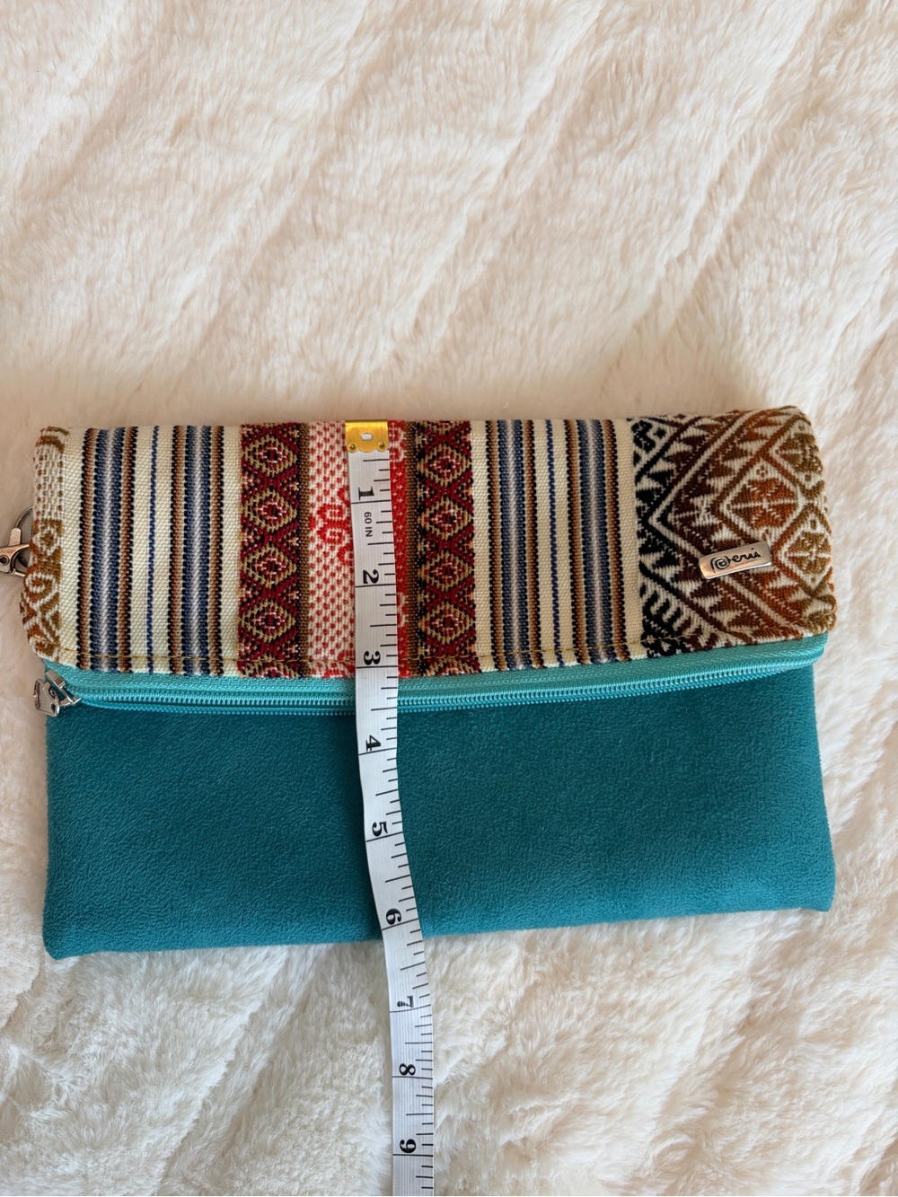 Fold-Over Ethnic Pattern Crossbody Clutch in Teal - Womens Bag